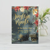 Jingle & Mingle Goud Bloemengroen Kerstfeest Kaart (Staand voorkant)
