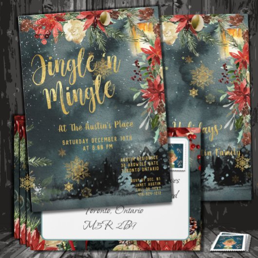 Jingle & Mingle Goud Bloemengroen Kerstfeest Kaart