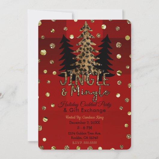 Jingle & Mingle Goud Glam Luipaard Kerstfeest Kaart (Voorkant)