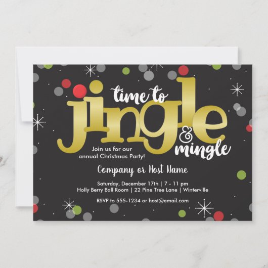 Jingle & Mingle Goud Rood en Groen Kerstfeest Kaart (Voorkant)