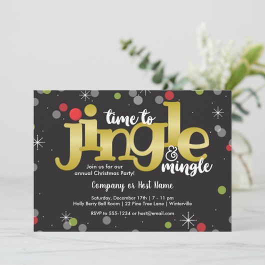 Jingle & Mingle Goud Rood en Groen Kerstfeest Kaart (Staand voorkant)