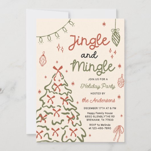 Jingle & Mingle Hand Drawn Christmas Holiday Party Kaart (Voorkant)