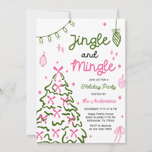 Jingle & Mingle Hand Drawn Christmas Holiday Party Kaart (Voorkant)