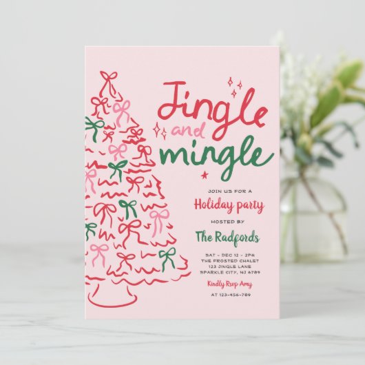 Jingle & Mingle Hand getekend kerstfeest Kaart (Staand voorkant)