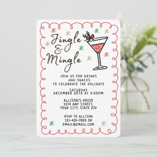 Jingle & Mingle Hand getekend kerstfeest Kaart (Staand voorkant)