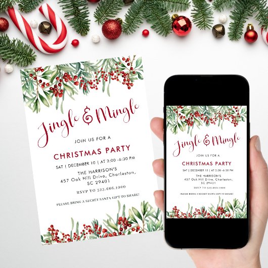 Jingle & Mingle Holiday Greenery Christmas Party Kaart