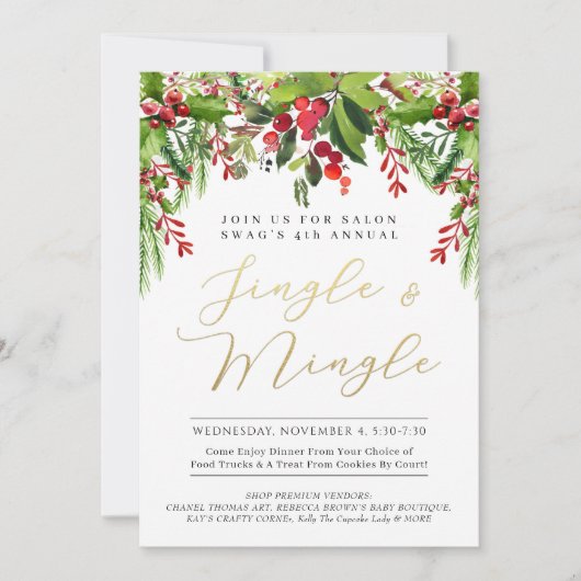 Jingle & Mingle in Fresh Garland Event Invitation Feestdagenkaart (Voorkant)