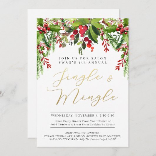 Jingle & Mingle in Fresh Garland Event Invitation Feestdagenkaart (Voorkant / Achterkant)