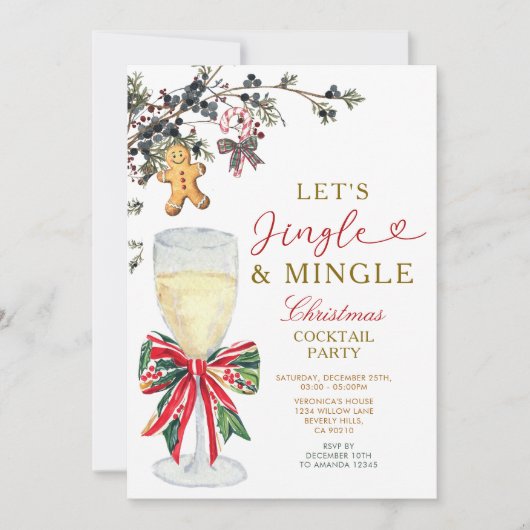 Jingle & Mingle Kerst Cocktailparty Kaart (Voorkant)