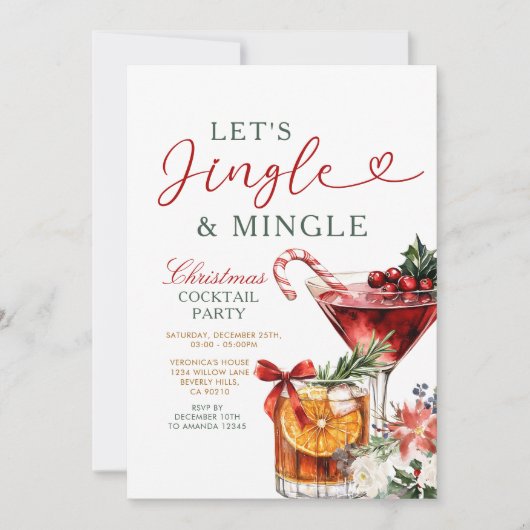 Jingle & Mingle Kerstcocktail Feest Kaart (Voorkant)