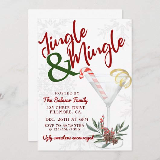 Jingle & Mingle, kerstfeest, feestdag cocktail Kaart (Voorkant / Achterkant)