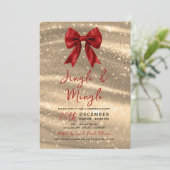 Jingle & Mingle Kerstfeest Goud Glitter Rode Strik Kaart (Staand voorkant)