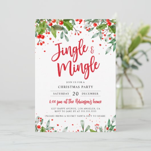 Jingle & Mingle Kerstfeest Holly Berries Kaart (Staand voorkant)