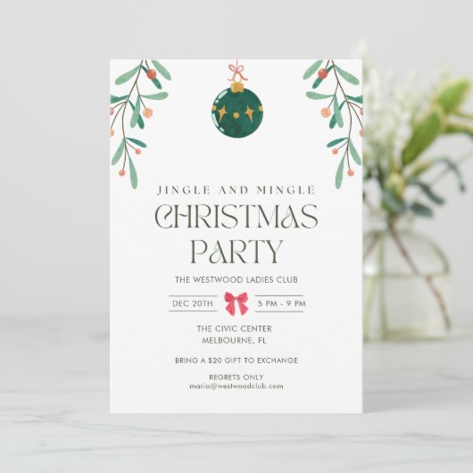 Jingle Mingle Kerstfeest uitnodiging (Staand voorkant)