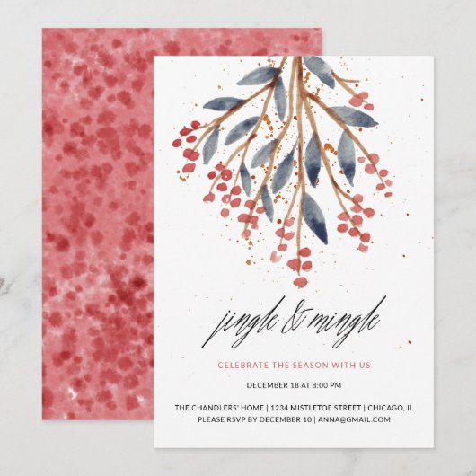 Jingle, Mingle, kerstgriep en rode Berry Kaart (Voorkant / Achterkant)