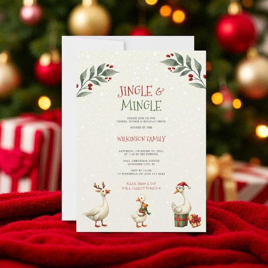 Jingle & Mingle Kerstmis Ganzen Party Uitnodiging