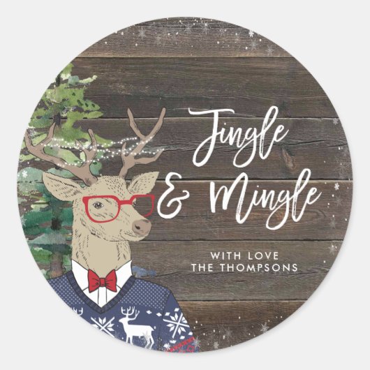 Jingle Mingle Kerstmis Jumper Herten Ronde Sticker (Voorkant)