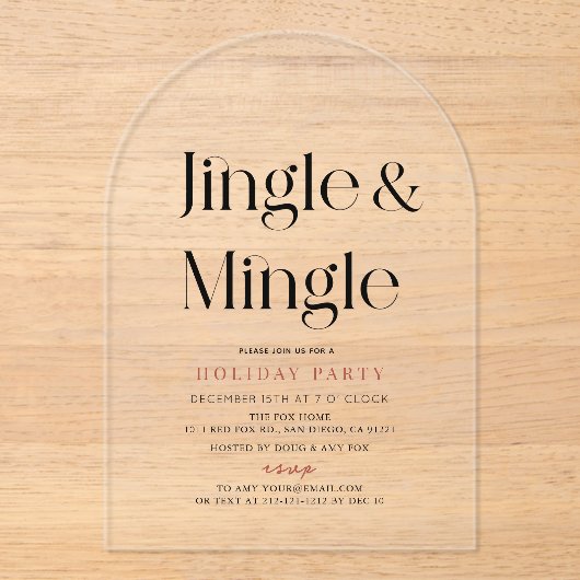 Jingle & Mingle minimaal kerstfeestje Acryl Uitnodigingen (Voorkant)