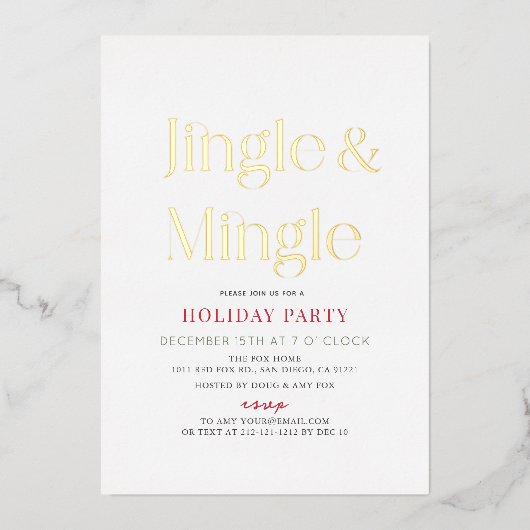 Jingle & Mingle minimaal kerstfeestje Folie Uitnodiging (Voorkant)