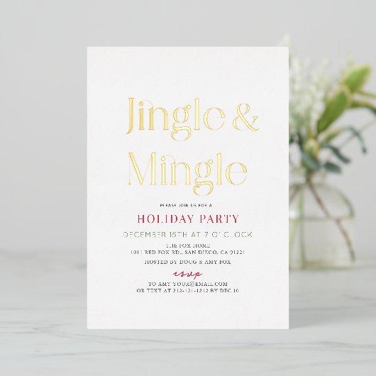 Jingle & Mingle minimaal kerstfeestje Folie Uitnodiging (Staand Voorkant)