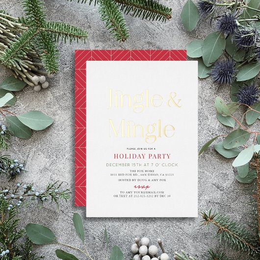 Jingle & Mingle minimaal kerstfeestje Folie Uitnodiging