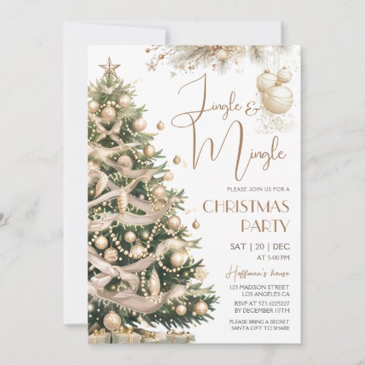 Jingle & Mingle Modern Elegant Goud Kerstmis Kaart (Voorkant)