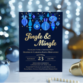Jingle & Mingle Navy Christmas Baubles Waterverf Folie Uitnodiging