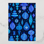 Jingle & Mingle Navy Christmas Baubles Waterverf Folie Uitnodiging (Achterkant)