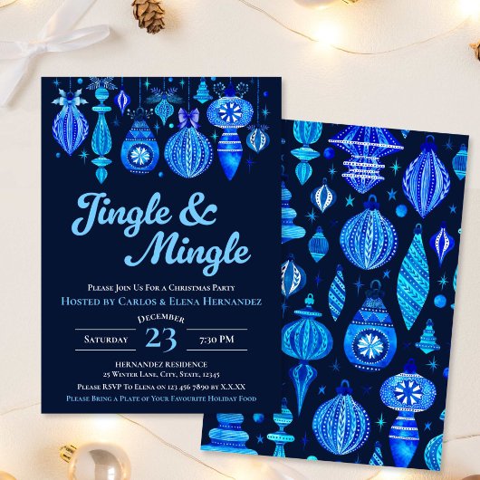 Jingle & Mingle Navy Christmas Baubles Waterverf Kaart