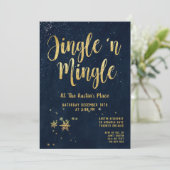 Jingle Mingle Navy Gold Calligraphy Holiday Kaart (Staand voorkant)