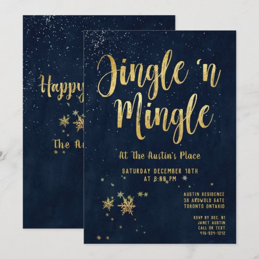 Jingle Mingle Navy Gold Calligraphy Holiday Kaart (Voorkant / Achterkant)