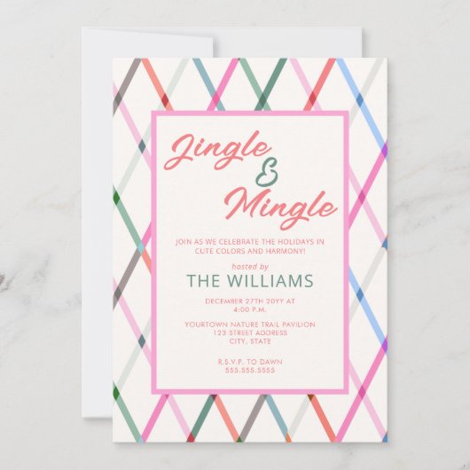 Jingle Mingle Pastel Geruite Patroon Kerstmis Kaart (Voorkant)