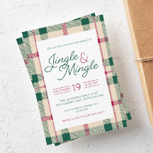 Jingle & Mingle Plaid Holiday Party Invitation