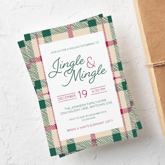 Jingle & Mingle Plaid Holiday Party Invitation Kaart