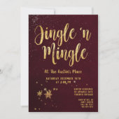 Jingle Mingle Red Gold Calligraphy Holiday Party Kaart (Voorkant)
