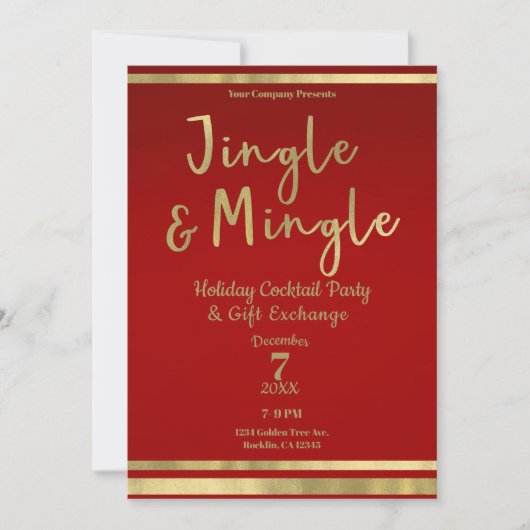 Jingle & Mingle Red Gold Corporate Christmas Party Kaart (Voorkant)