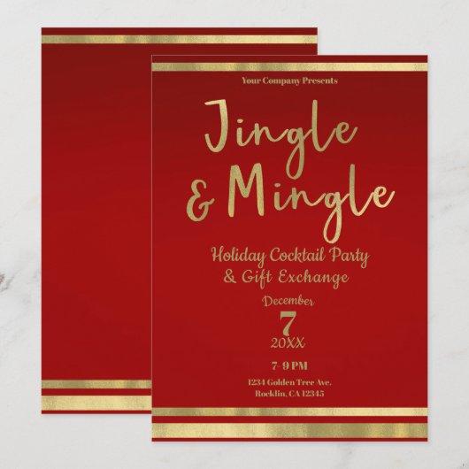 Jingle & Mingle Red Gold Corporate Christmas Party Kaart (Voorkant / Achterkant)