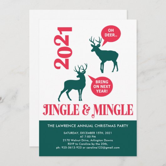 Jingle & Mingle Reindeer Kerstparty Fun Kaart (Voorkant / Achterkant)