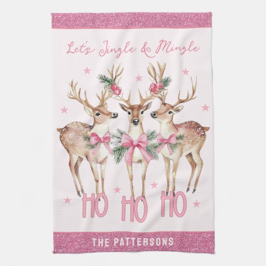 Jingle Mingle Rendier Geschenk met Aangepaste Naam Theedoek (Verticaal)