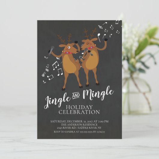 Jingle & Mingle Rendier Vakantie Party uitnodiging (Staand voorkant)