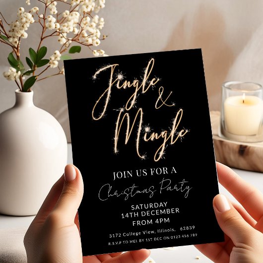 Jingle & Mingle Sparkle Script Black Christmas Kaart
