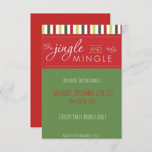 Jingle & Mingle! Uitnodiging voor kerstfeest (Voorkant / Achterkant)