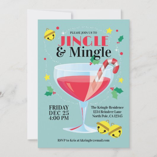 Jingle & Mingle Vakantie Cocktail Party Uitnodigin Kaart (Voorkant)