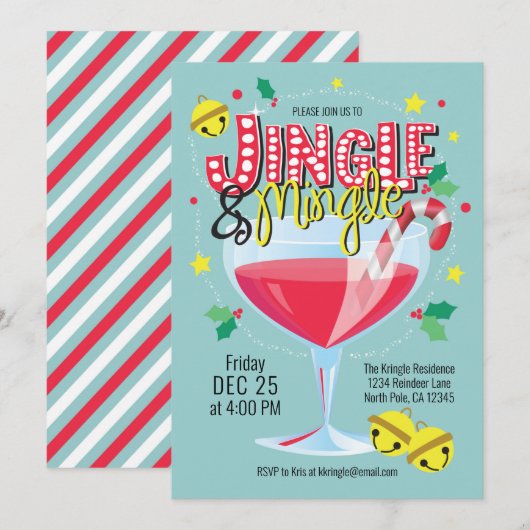 Jingle & Mingle Vakantie Cocktail Party Uitnodigin Kaart (Voorkant / Achterkant)