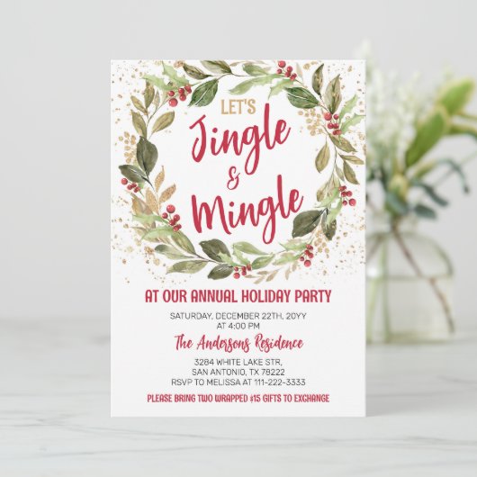 Jingle & Mingle Vakantiefeestje Kerstdiner Kaart (Staand voorkant)