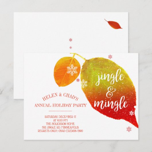 Jingle & Mingle Warm Holiday Party Uitnodiging Briefkaart (Voorkant / Achterkant)