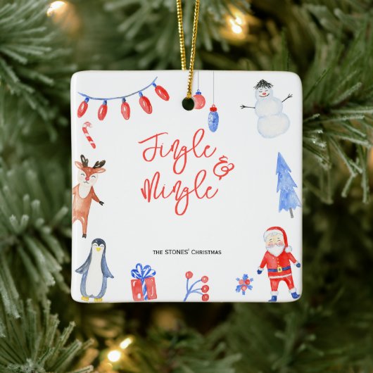 Jingle & Mingle waterverf Kerst Keramisch Ornament (Boom)