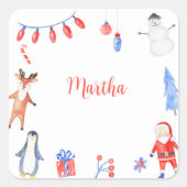 Jingle & Mingle waterverf Kerst Vierkante Sticker (Voorkant)