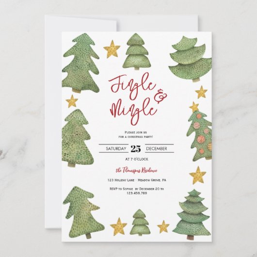 Jingle & Mingle waterverf Kerstfeest Kaart (Voorkant)