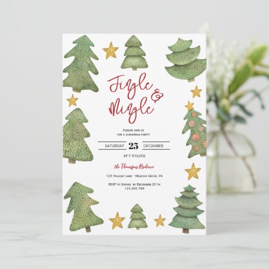 Jingle & Mingle waterverf Kerstfeest Kaart (Staand voorkant)